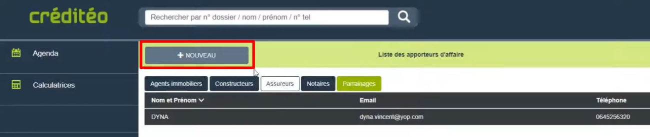 Création d'un apporteur d'affaires