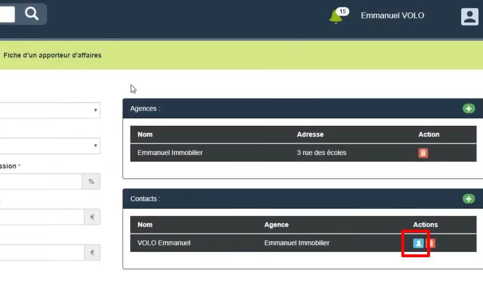 Activation de l'espace apporteur d'affaires