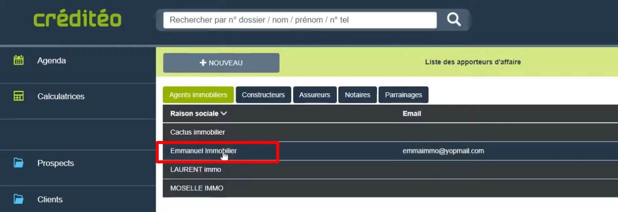 Liste des apporteurs d'affaires enregistrés