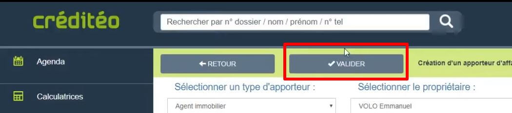Création d'un apporteur d'affaires : pensez à valider