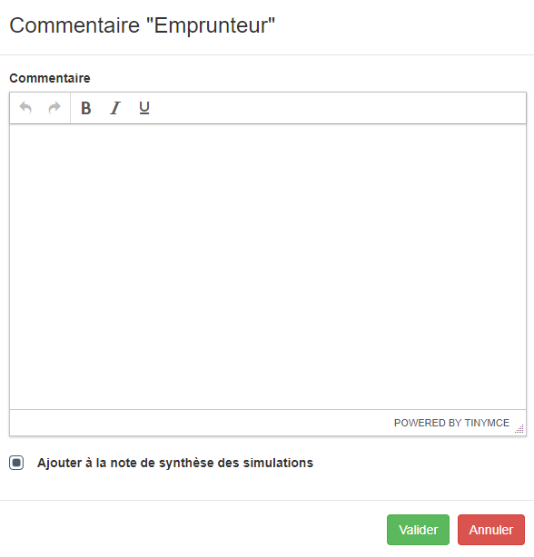 Zone de texte pour le commentaire emprunteur