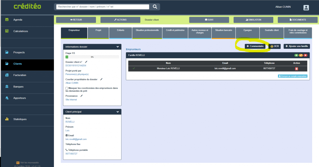 Logiciel courtier pret immobilier ajout de commentaires