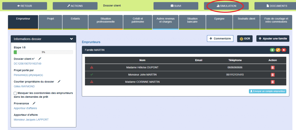 Commentaire simulation financement