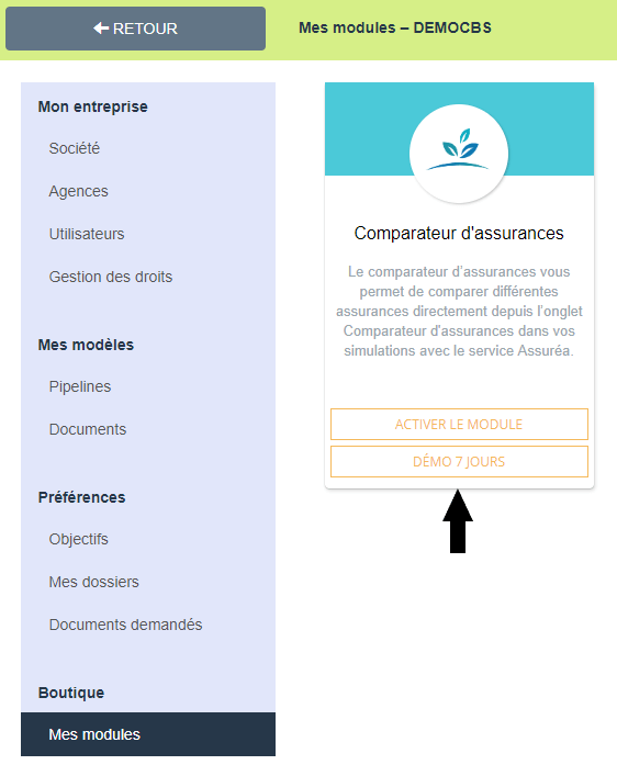 Activer le module Comparateur d'assurances pour IOBSP