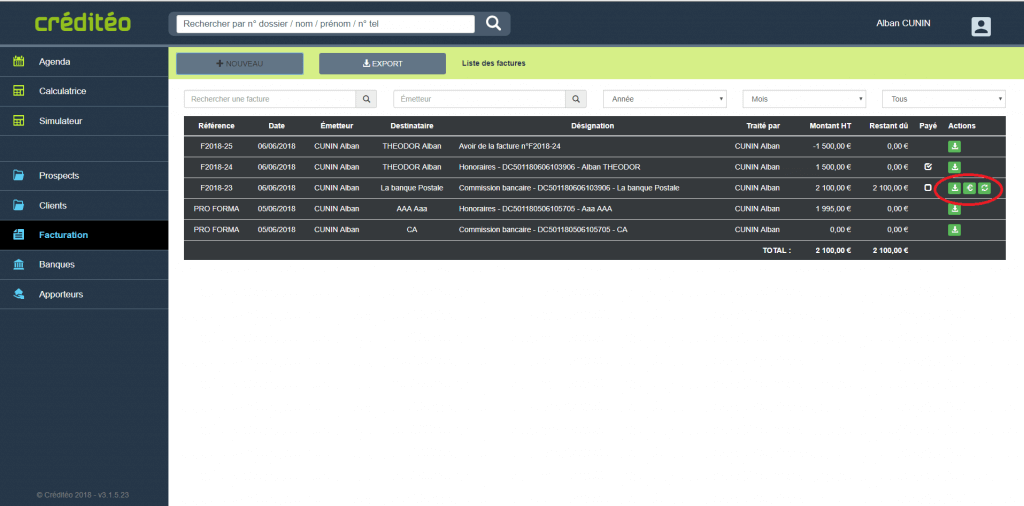 logiciel pret immobilier courtier actions sur les factures