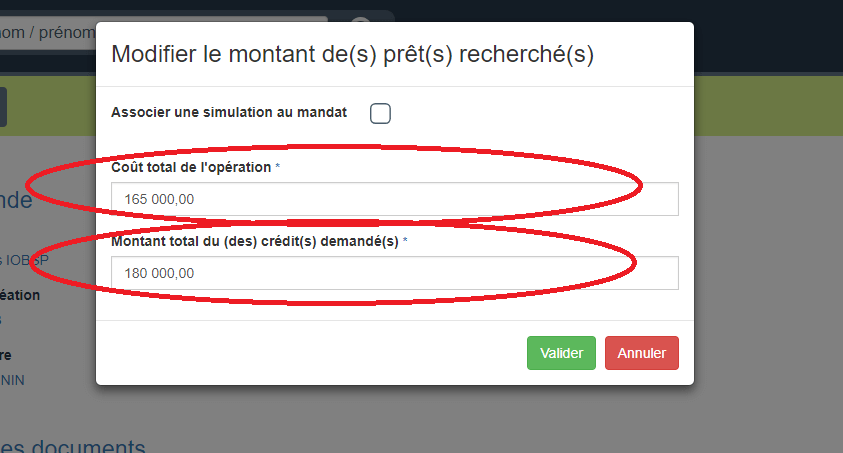 montant operation credit demande logiciel courtier pret immobilier