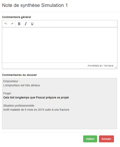 Mettre à jour un commentaire ou une note du dossier