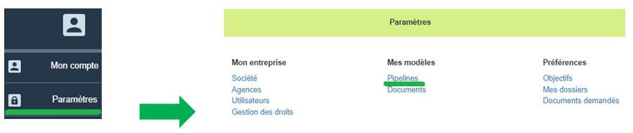 Acces au parametrage du pipeline ou tunnel de conversion